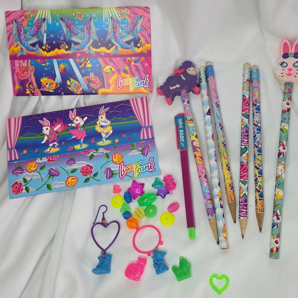 Lisa Frank Vintage Set Pencil Beads Paper 1990s Nostalgic Collector Items